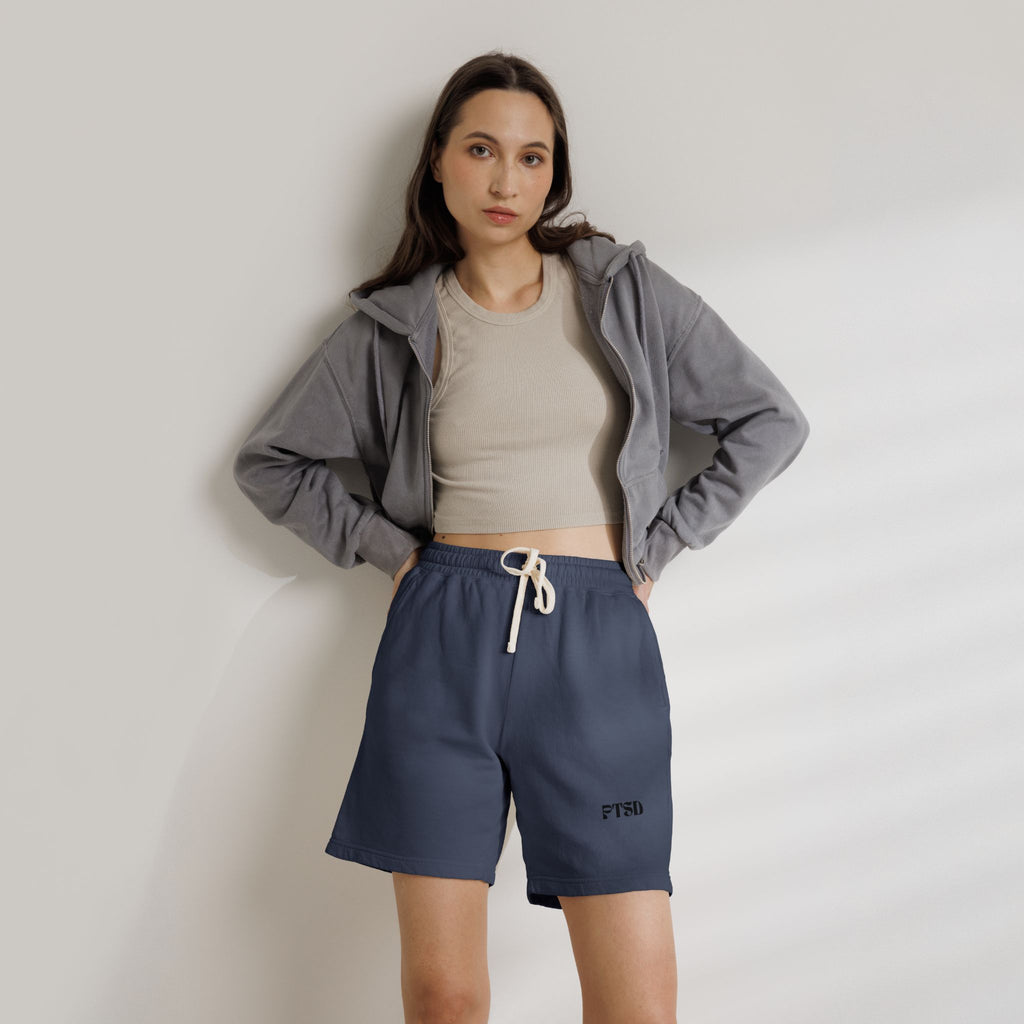 PTSD Embroidered Sweat Shorts — Lightweight Fleece Casual Lounge Shorts