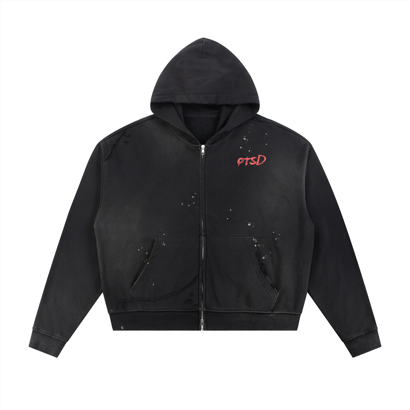 Sun Fade Frayed Raw Edge Fleece Zip Hoodie