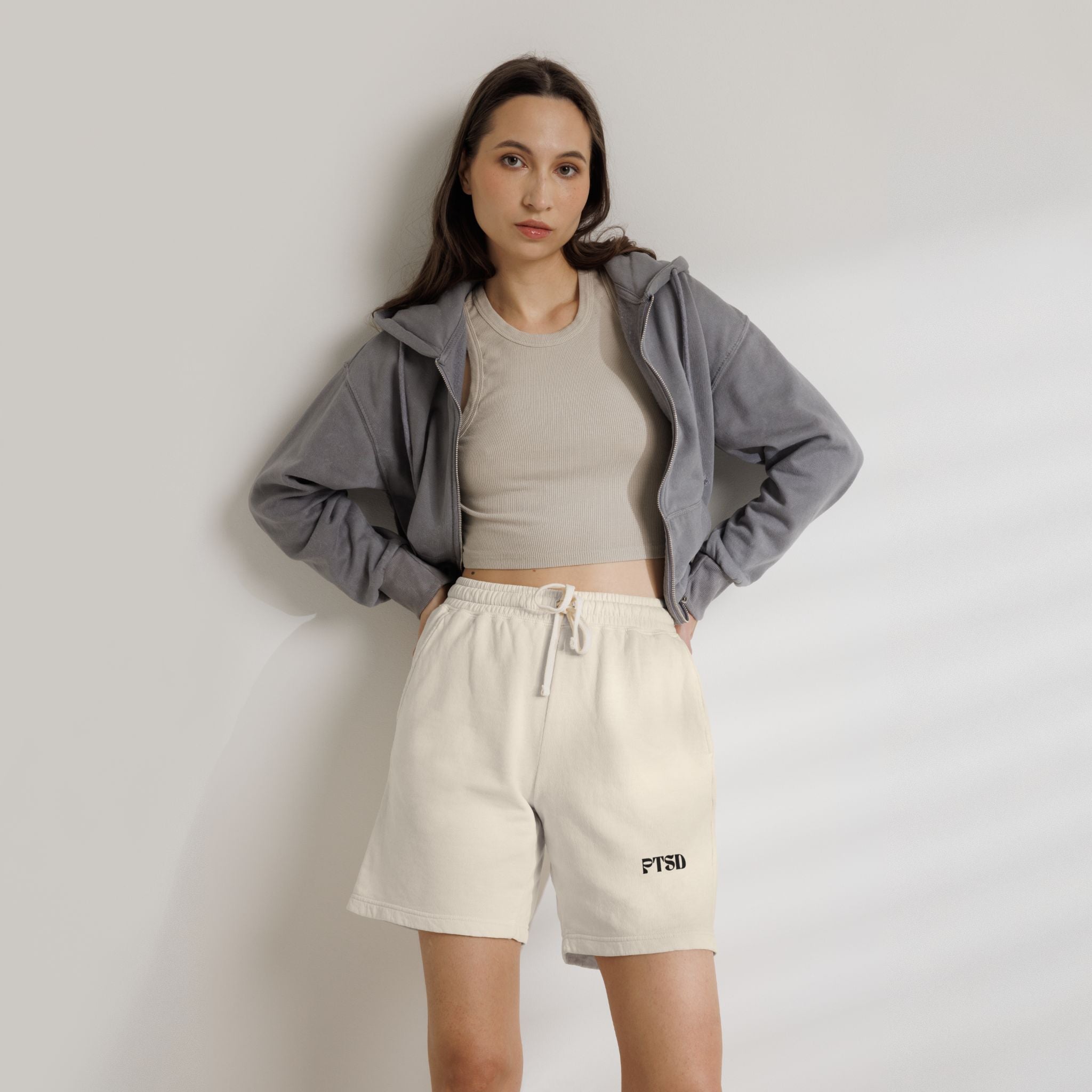 PTSD Embroidered Sweat Shorts — Lightweight Fleece Casual Lounge Shorts
