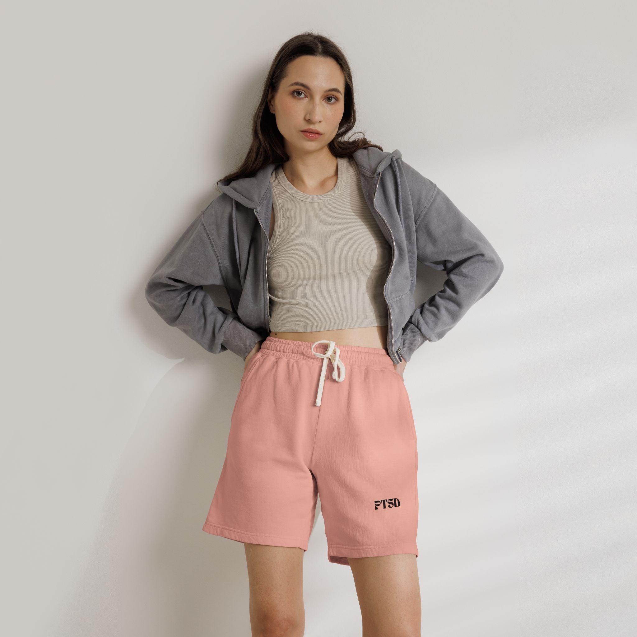PTSD Embroidered Sweat Shorts — Lightweight Fleece Casual Lounge Shorts